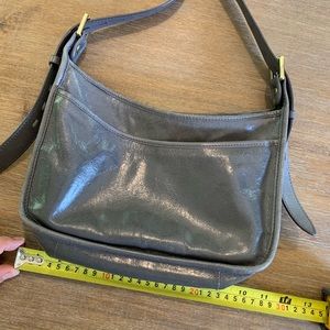 Gray leather Hobo brand shoulder bag